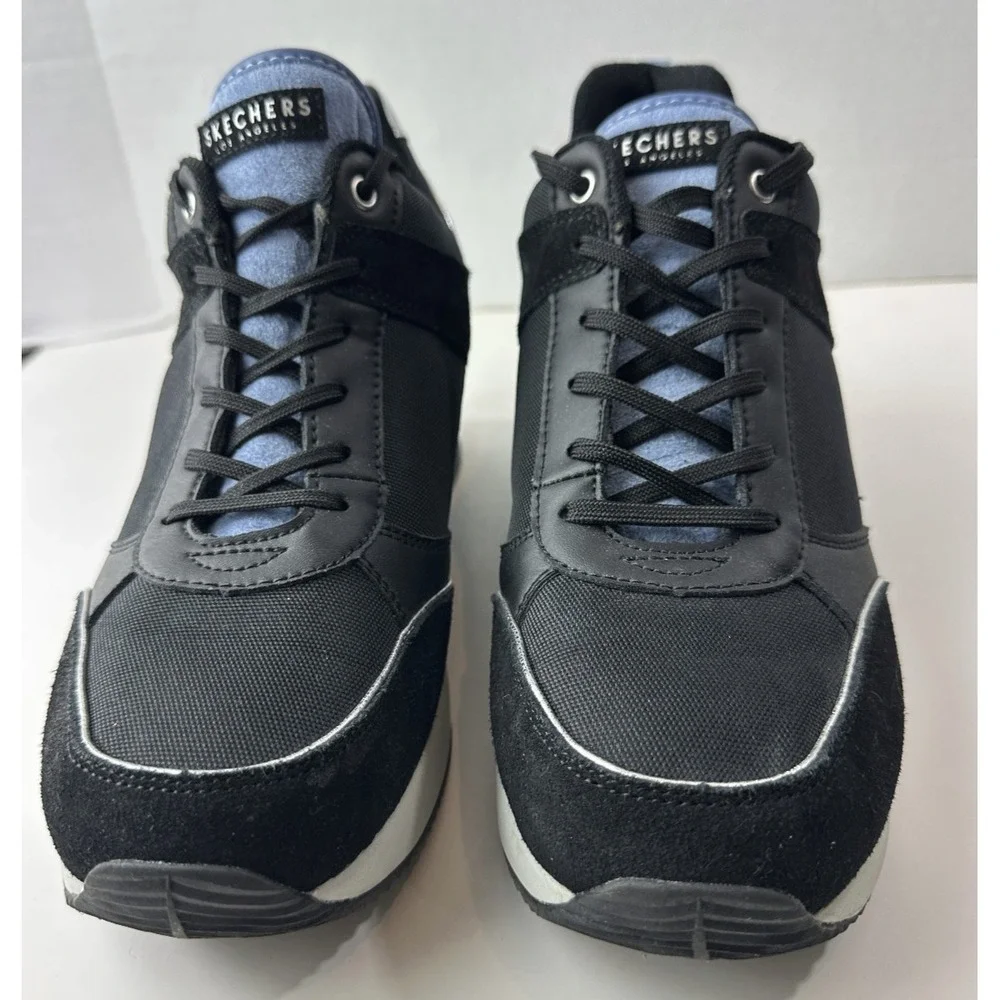 Skechers Million High N Fly Wedge Sneakers Women's Size 11 Black Blue Lace Shoes - Picture 4 of 15